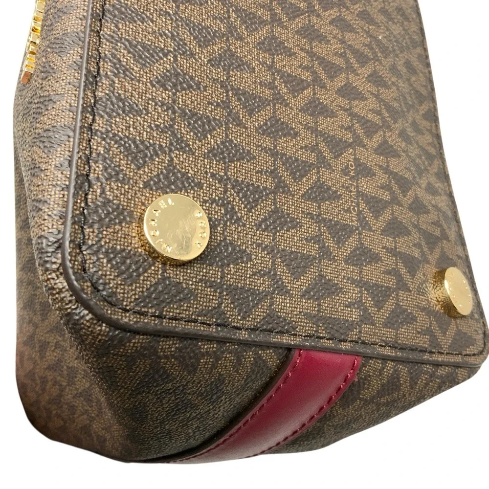 Michael Kors Kimberly‎ Small Bucket Crossbody Purse Brown Merlot Strap Magnetic